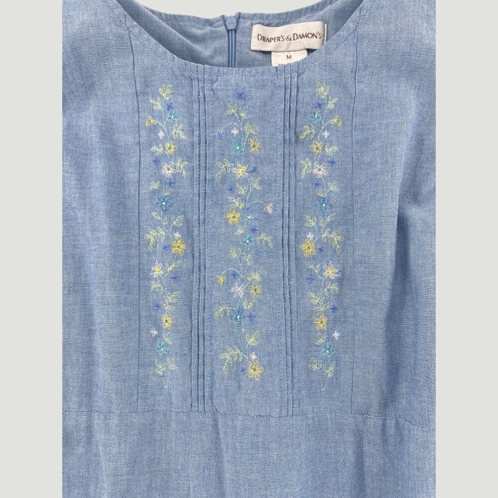 Embroidered Chambray Maxi Dress Cottagecore Prairie Blue Sleeveless Medium - Picture 7 of 9